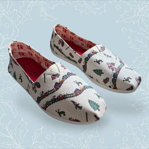 TOMS Save The Children Santa Train Women’s US 7 Classic Slip-On Shoes NWOT - Picture 1 of 7